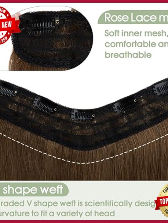 Human Hair Clip-In Extensions, 18 Inch V-Part Weft, 3/4 Full Head Volume main image 2